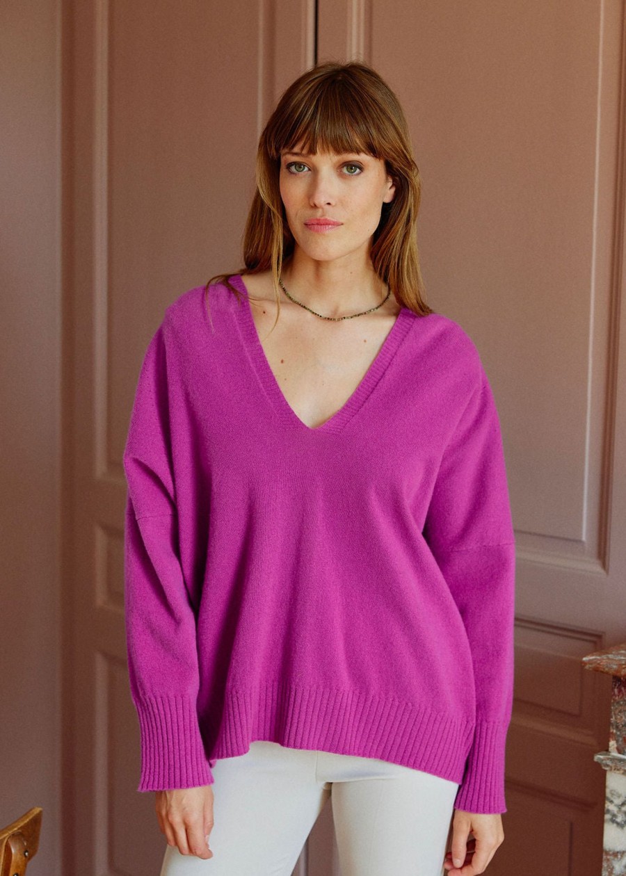 Lauren Vidal Pull En Laine Safia Fuschia Mailles