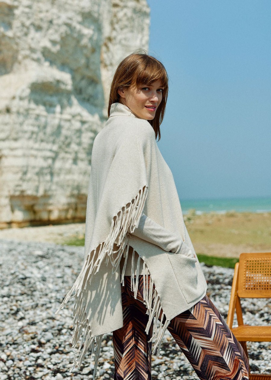 Lauren Vidal Poncho Frange Marty Creme Mailles