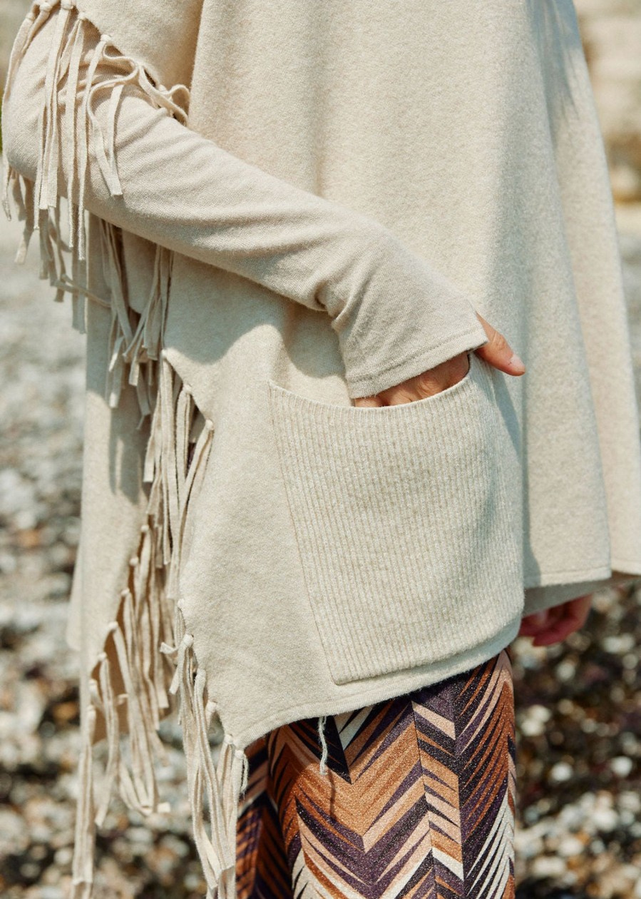 Lauren Vidal Poncho Frange Marty Creme Mailles