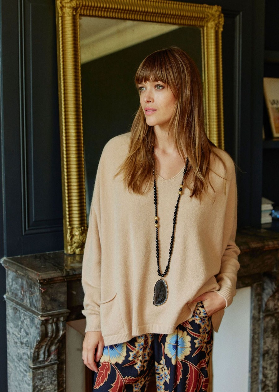 Lauren Vidal Pull Poncho Maille Clea Beige Mailles