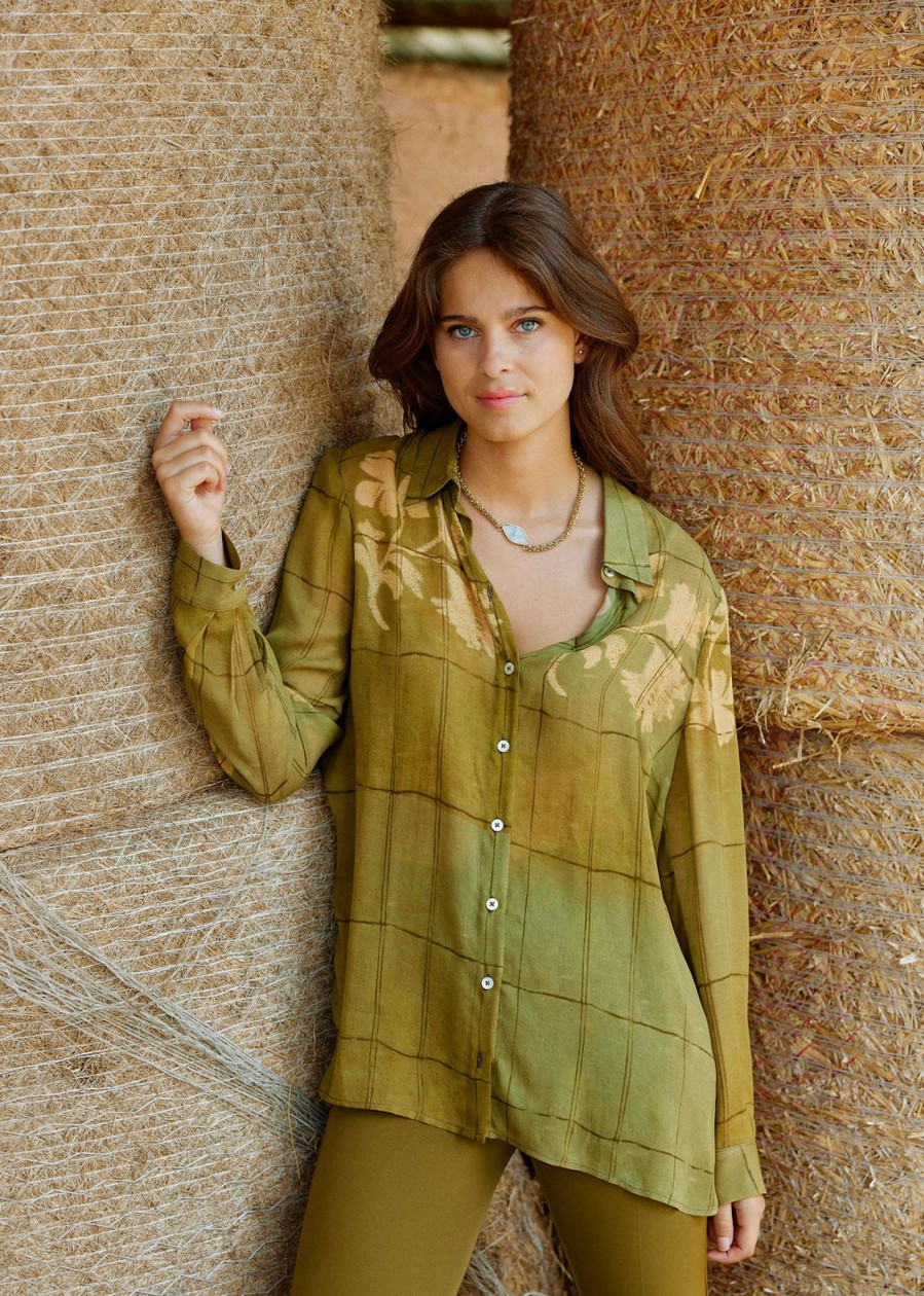 Lauren Vidal Chemise En Viscose Idan Olive Tops & Chemises