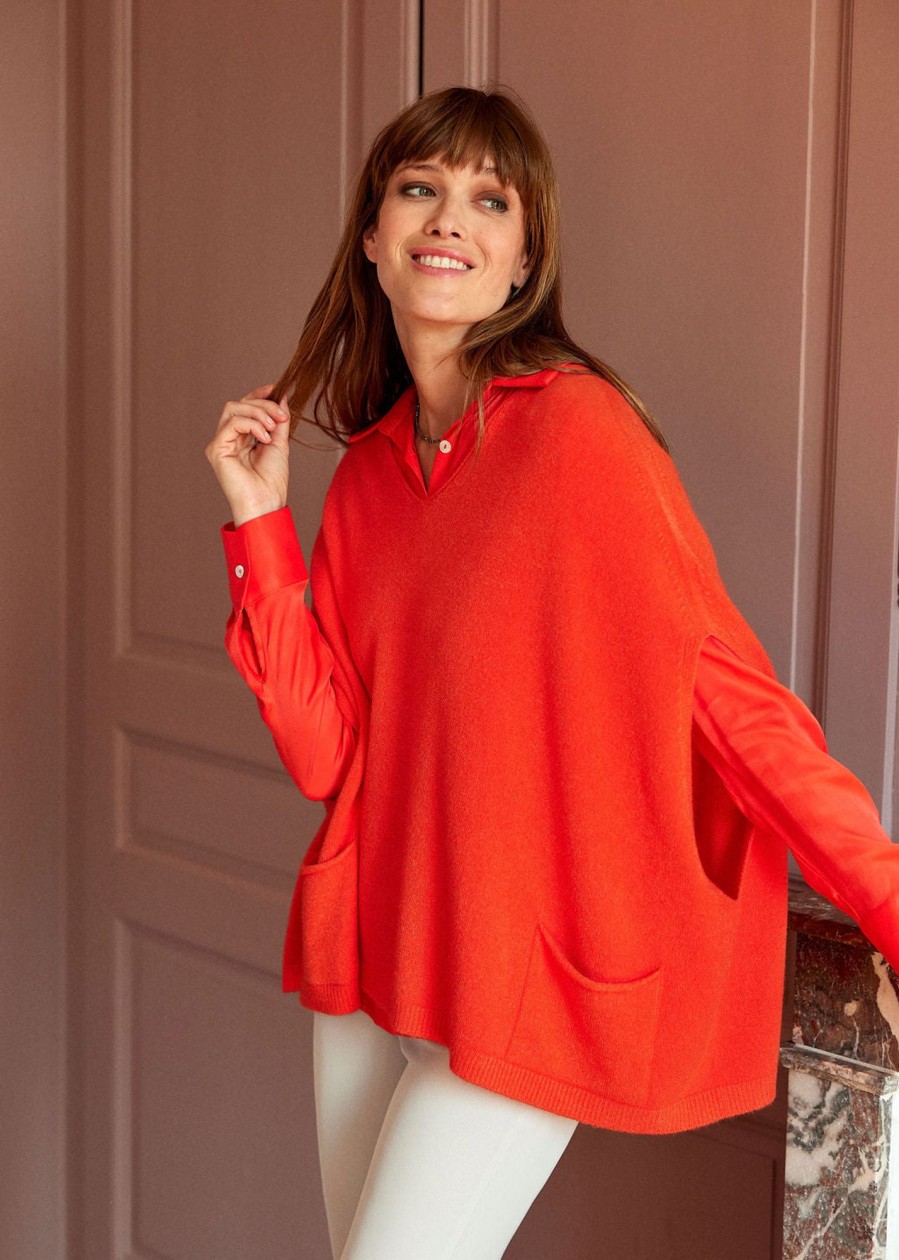 Lauren Vidal Pull Poncho Maille Clea Orange Mailles