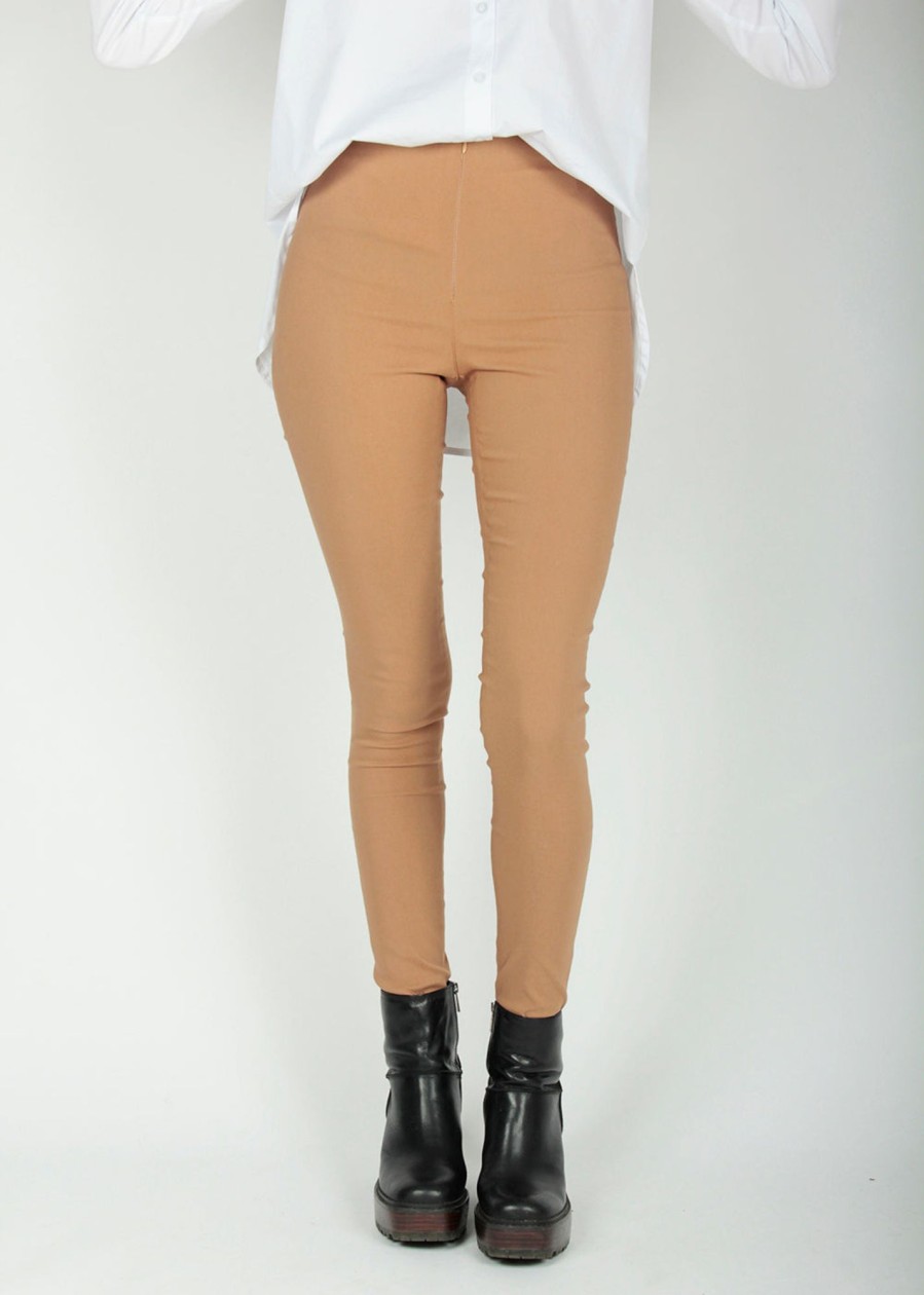 Lauren Vidal Pantalon Fittee Taille Haute Camel Pantalons