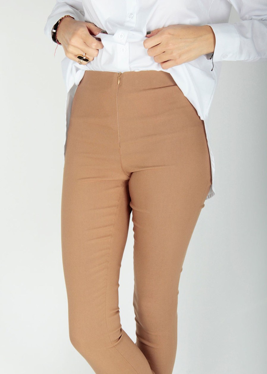 Lauren Vidal Pantalon Fittee Taille Haute Camel Pantalons