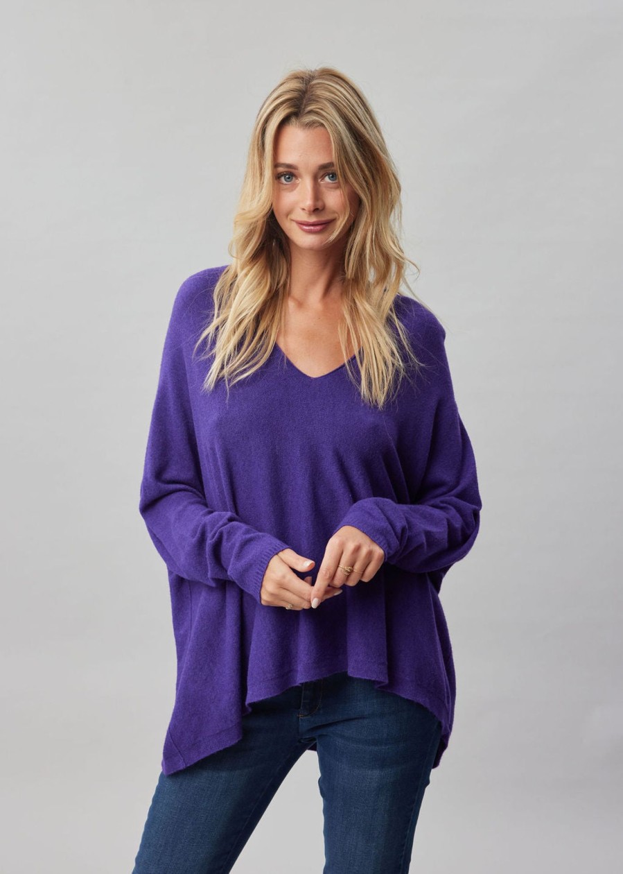 Lauren Vidal Pull Oversize Col V Violet Mailles