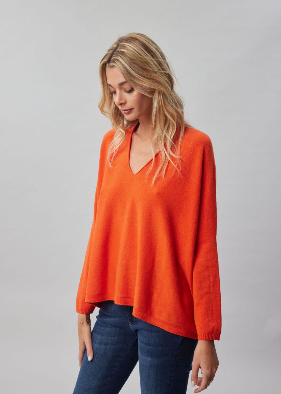 Lauren Vidal Pull Oversize Col V Orange Mailles