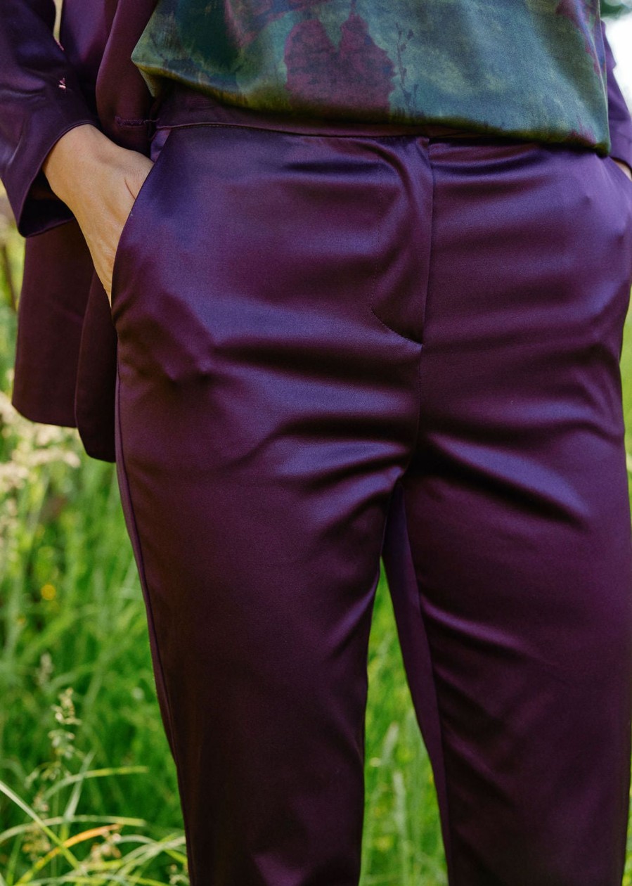 Lauren Vidal Pantalon En Satin Cloe Purple Pantalons