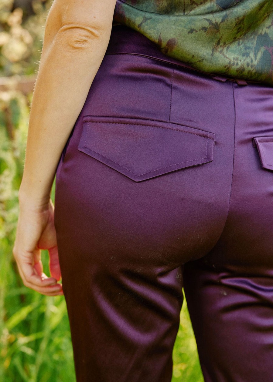 Lauren Vidal Pantalon En Satin Cloe Purple Pantalons