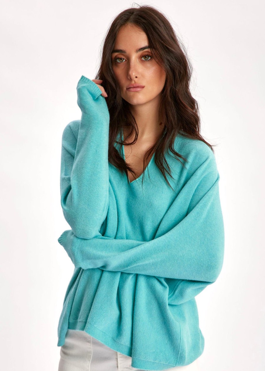 Lauren Vidal Pull Oversize Col V Aqua Mailles