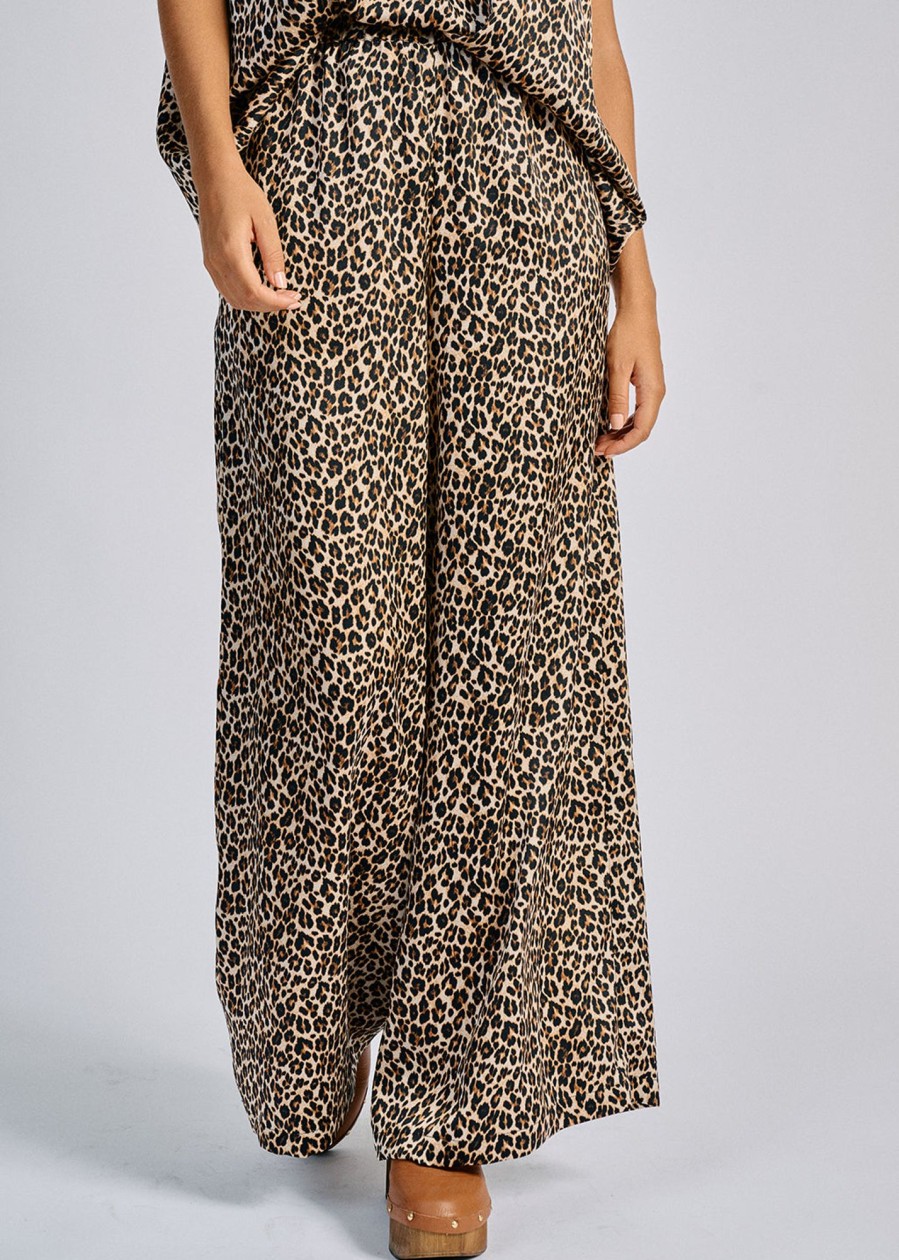 Lauren Vidal Pantalon Souple Leopard Opi Creme Pantalons