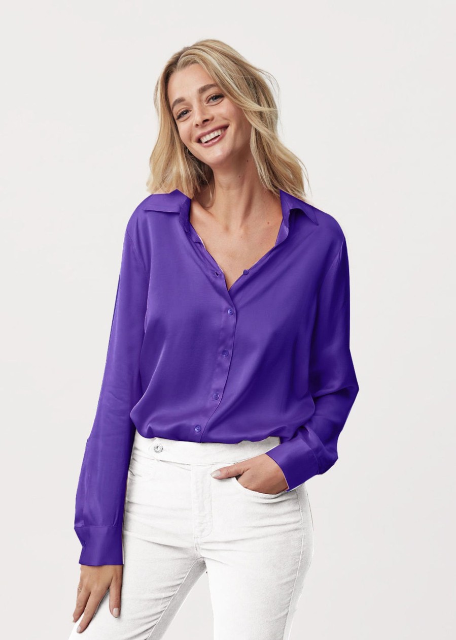 Lauren Vidal Chemise En Viscose Violet Tops & Chemises