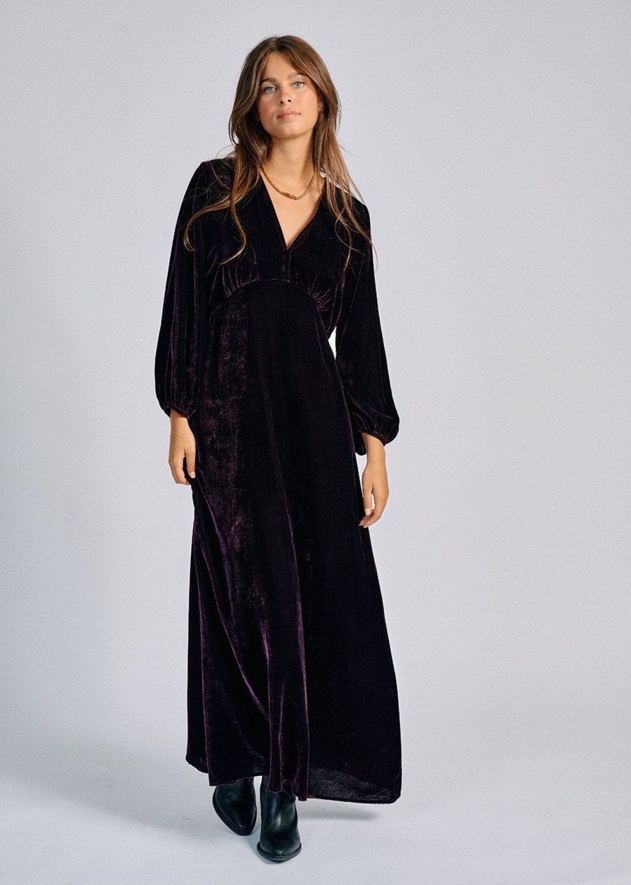 Lauren Vidal Robe Longue En Velours Vanda Purple Robes & Jupes