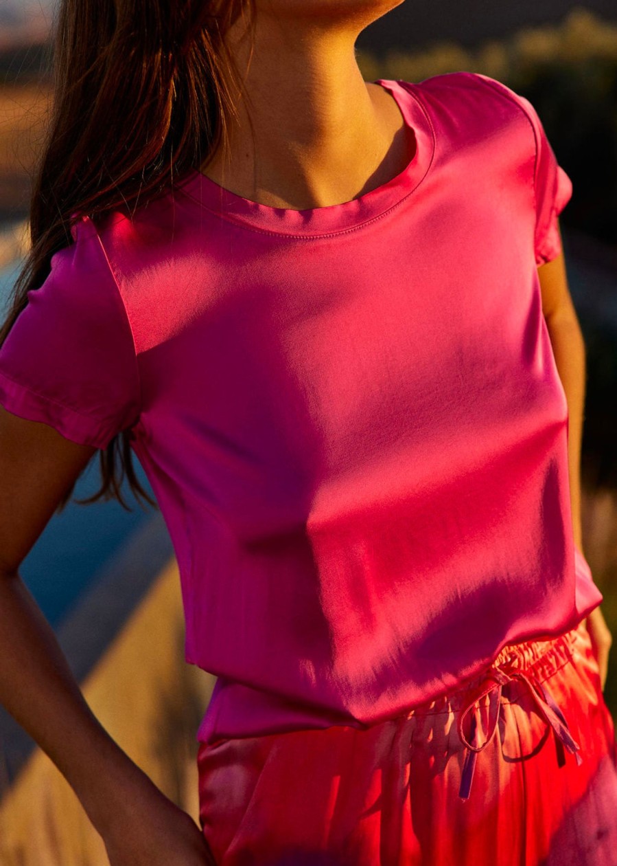 Lauren Vidal Tee Shirt En Viscose Silane Rose Fluo Tops & Chemises