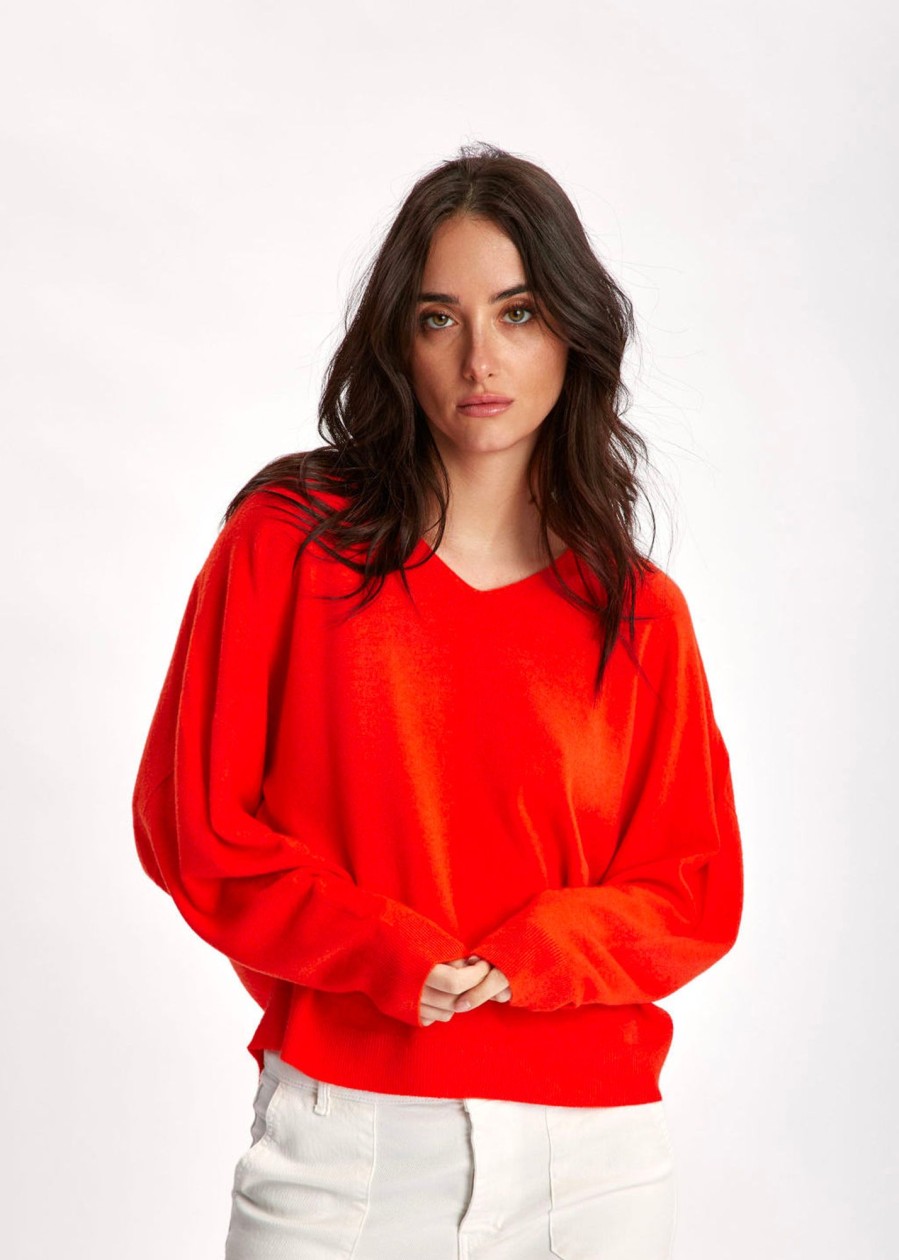 Lauren Vidal Pull Chauve-Souris Orange Mailles