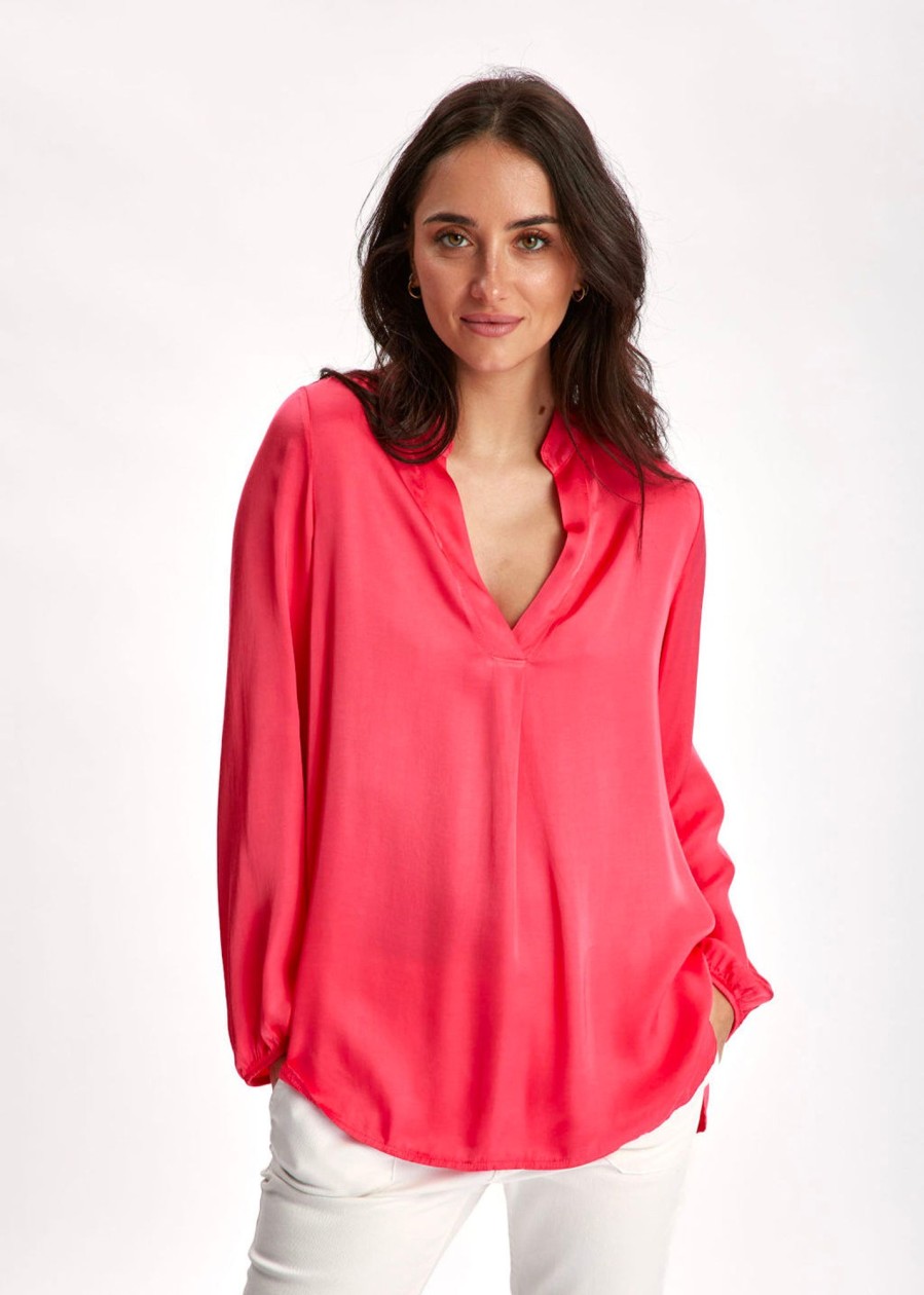 Lauren Vidal Chemise En Viscose Unie Mady Rose Fluo Tops & Chemises