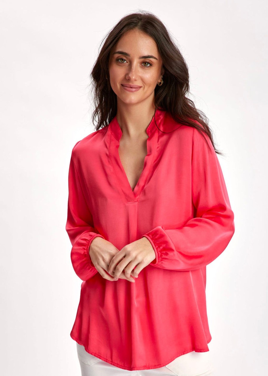 Lauren Vidal Chemise En Viscose Unie Mady Rose Fluo Tops & Chemises