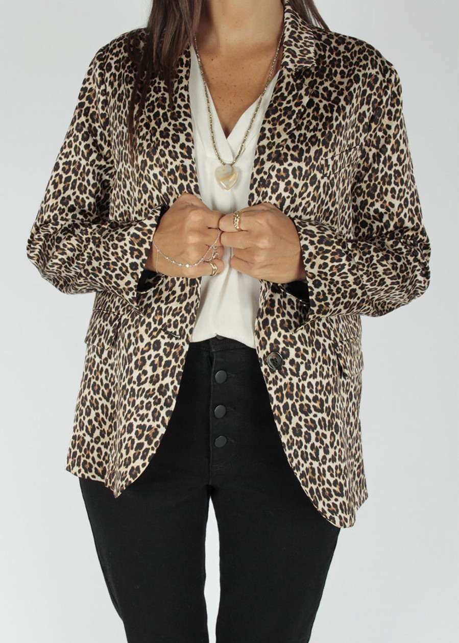 Lauren Vidal Veste Blazer Fluide Imprimee Leopard Valmi Creme Vestes & Manteaux