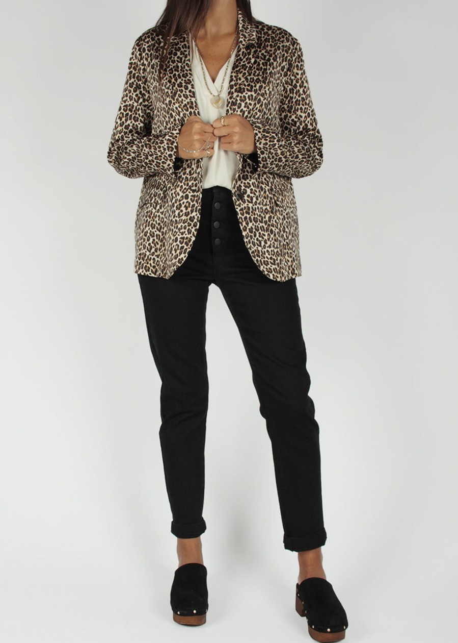 Lauren Vidal Veste Blazer Fluide Imprimee Leopard Valmi Creme Vestes & Manteaux