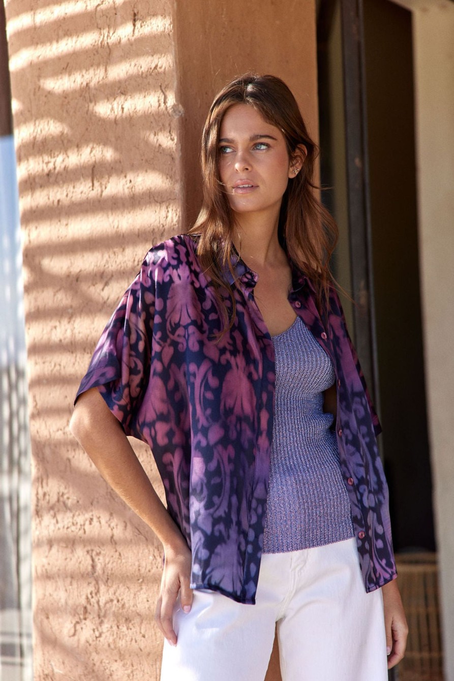 Lauren Vidal Chemise A Base De Soie Clyde Lilas Tops & Chemises