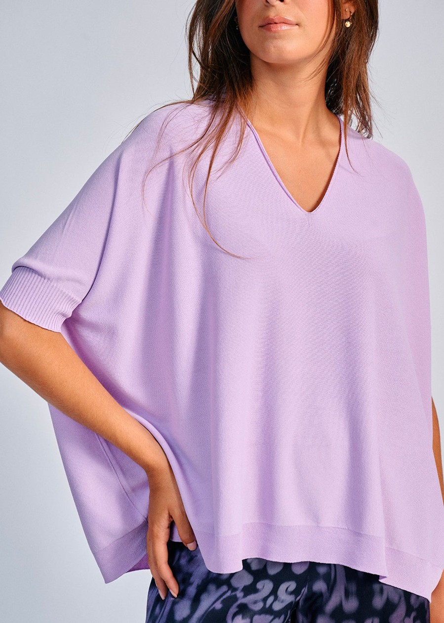 Lauren Vidal Pull Oversize V Pise Lilas Mailles