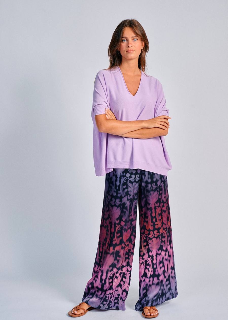 Lauren Vidal Pull Oversize V Pise Lilas Mailles